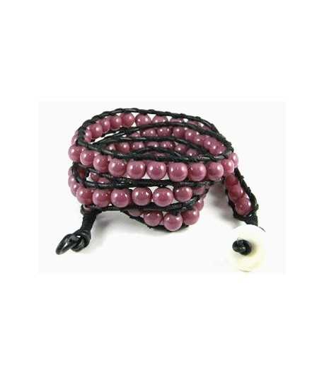 Leather Bracelets  Glass Bracelets - Black Leather Bracelet Glass