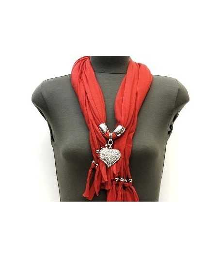 Necklaces Crystal Pave Heart (2.25" Drop) 68 inch Red Scarf HAF1...