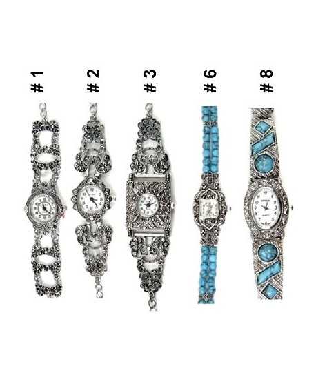 Elegant Marcasite Bracelet Watch - Styles 1-8